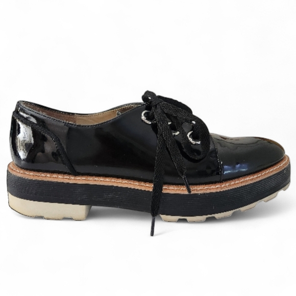 ZARA Black Patent Leather Platform Oxford Shoes EU 39 - Picture 2 of 10